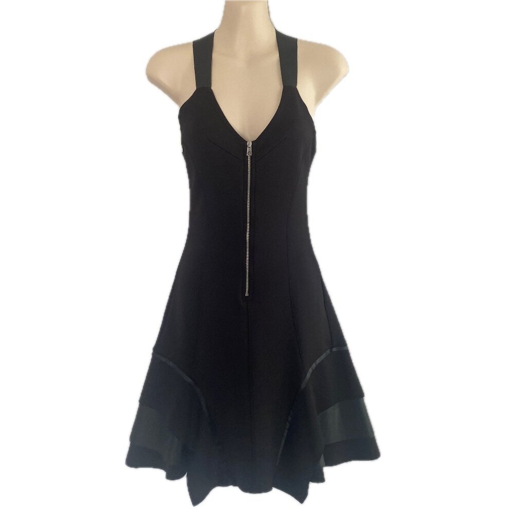 Sexy Black Bodycon Zip-Up Dress – Stretchy Material – Sz 4 – Like New
